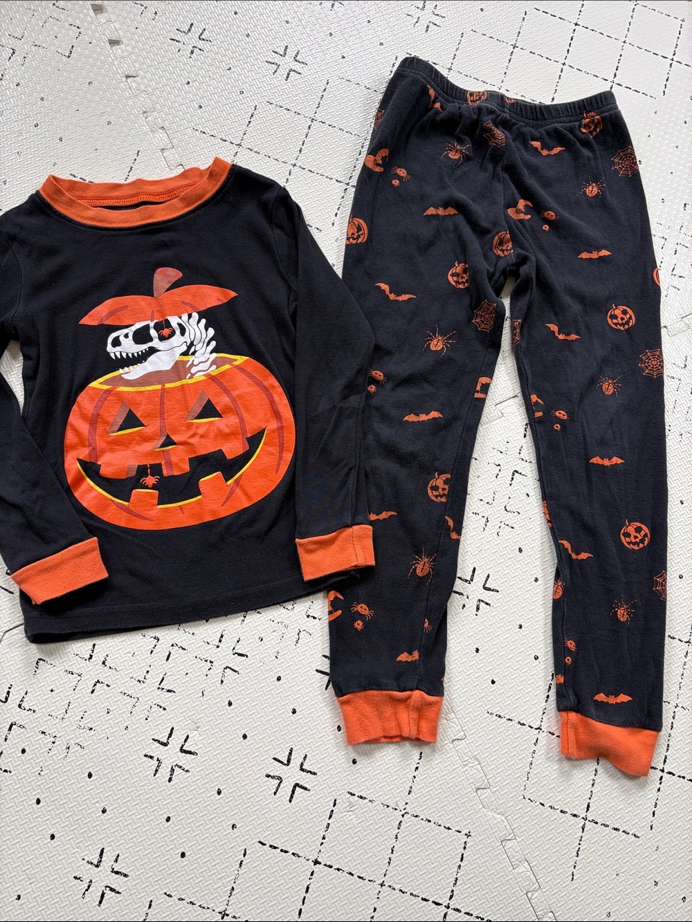 Dino skeleton pumpkin Halloween pajamas
